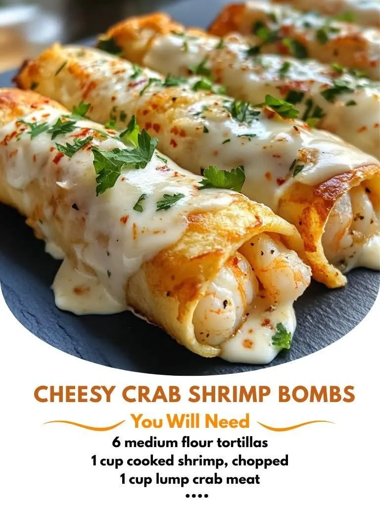 Golden baked cheesy crab shrimp bombs on a serving plate, topped with parsley