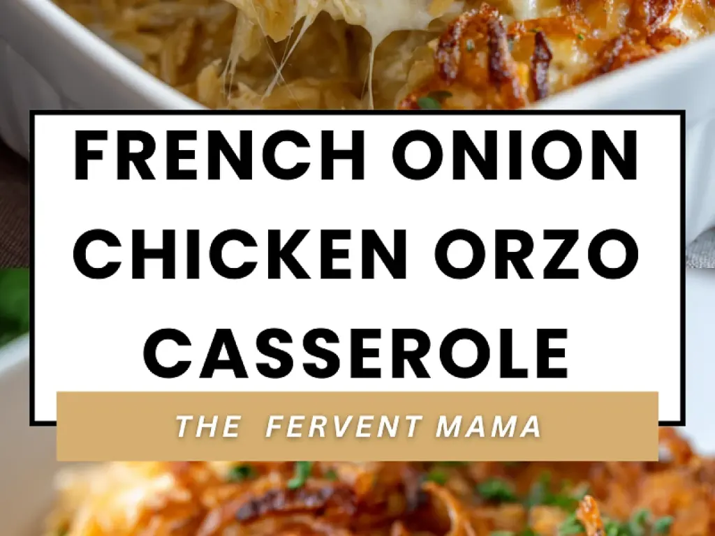 FRENCH ONION CHICKEN ORZO CASSEROLE THE FERVENT MAMA, freshly made and ready to serve