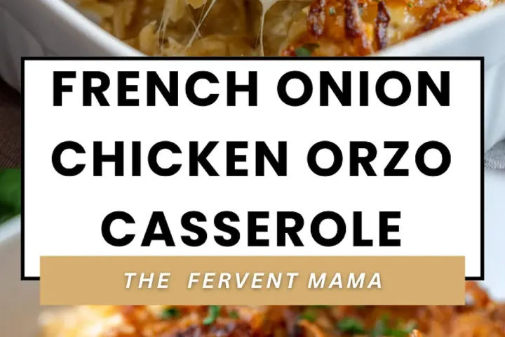 FRENCH ONION CHICKEN ORZO CASSEROLE THE FERVENT MAMA, freshly made and ready to serve