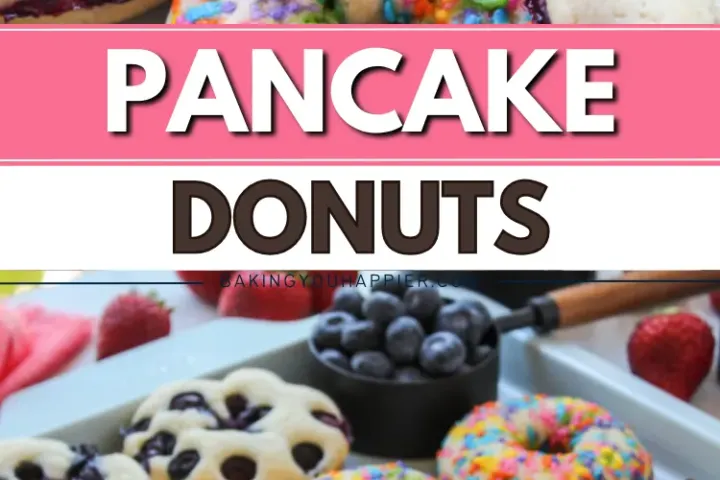 Pancake donuts with pink glaze and sprinkles on a wire rack