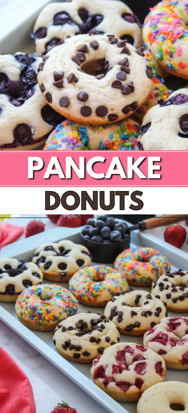 Pancake donuts with pink glaze and sprinkles on a wire rack