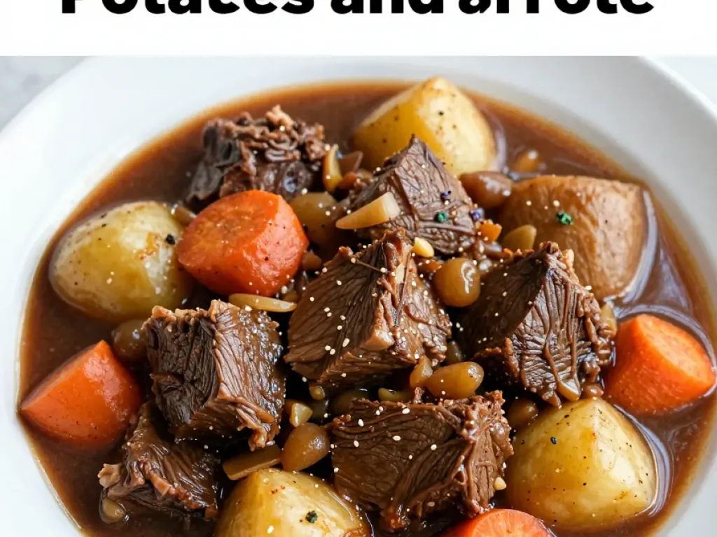 Red Wine-Braised Beef Stew with Potatoes and Carrots recipe, freshly made and ready to serve