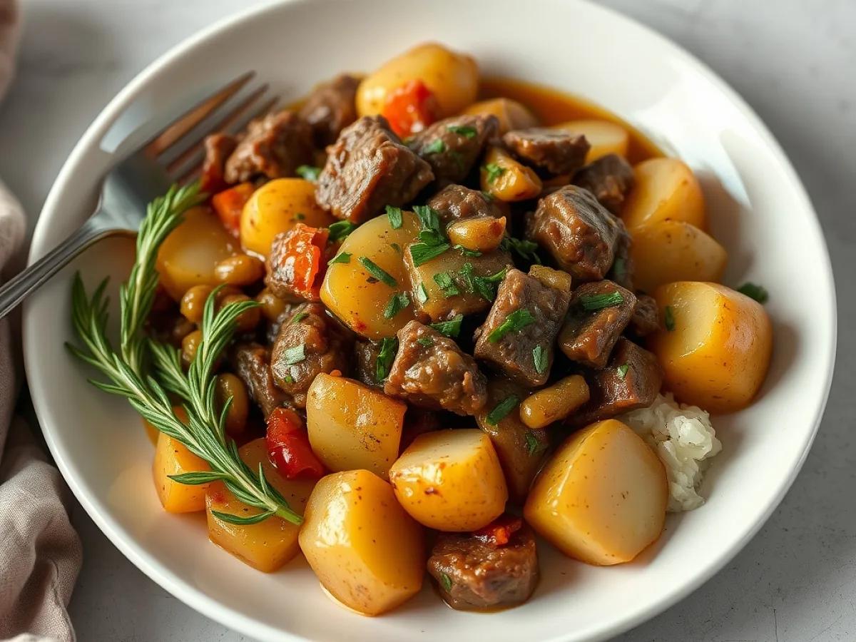 Cozy up to this Crockpot Italian Garlic Butter Beef & Potatoes, freshly made and ready to serve