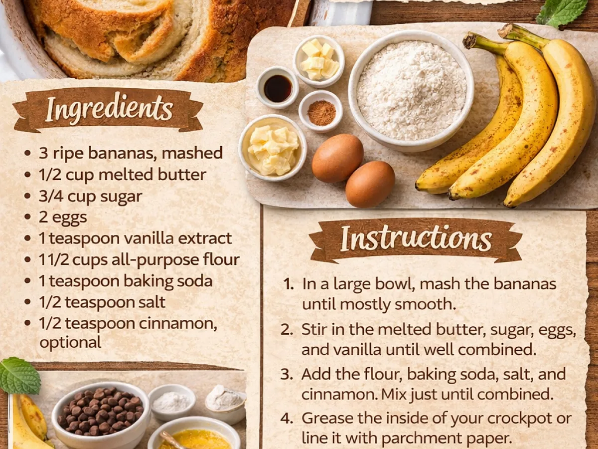 crockpot banana bread recipe, freshly made and ready to serve