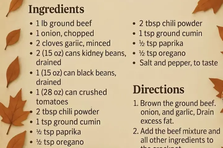 Crockpot Chill Ingredients 1 lb ground beef 2 tbsp chili powder 1, freshly made and ready to serve