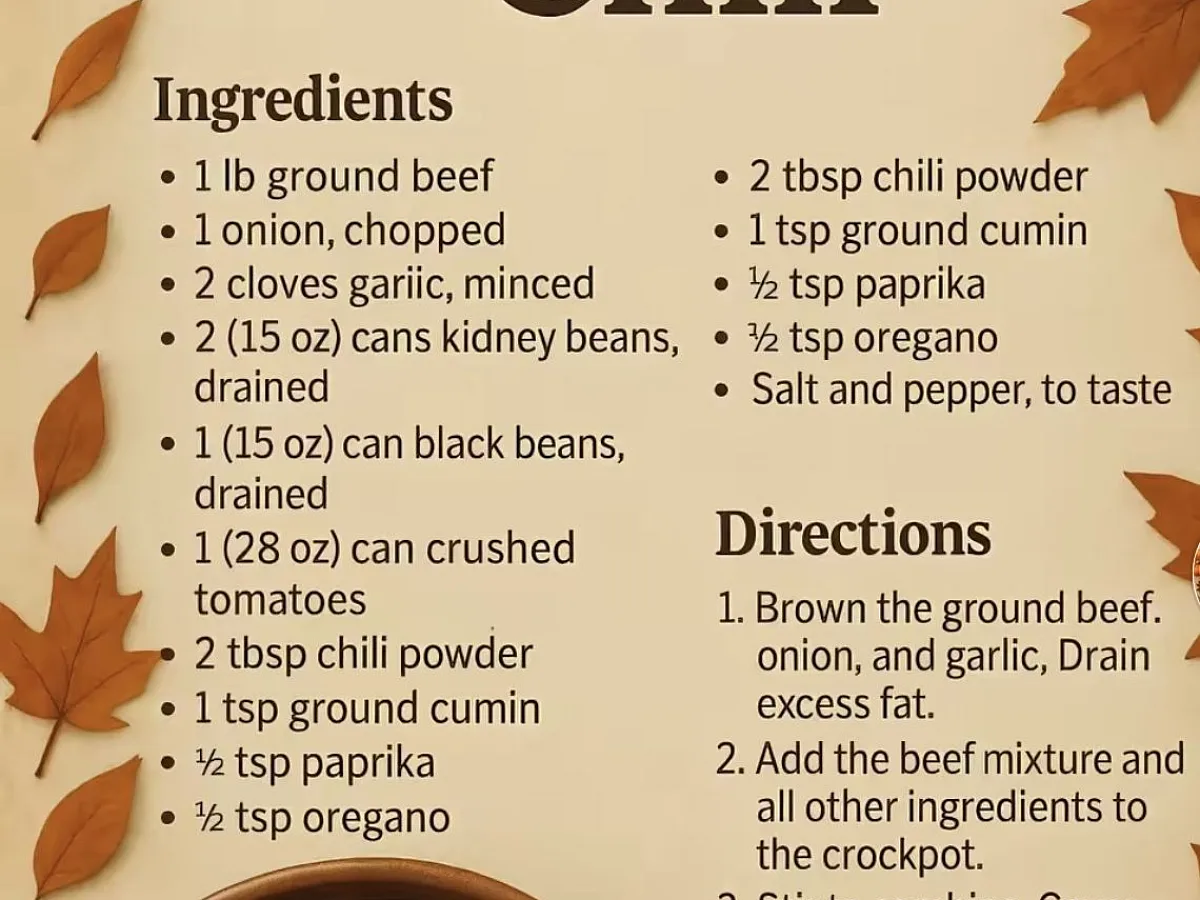 Crockpot Chill Ingredients 1 lb ground beef 2 tbsp chili powder 1, freshly made and ready to serve