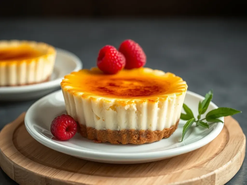 mini crème brûlée cheesecakes combine two dessert, freshly made and ready to serve