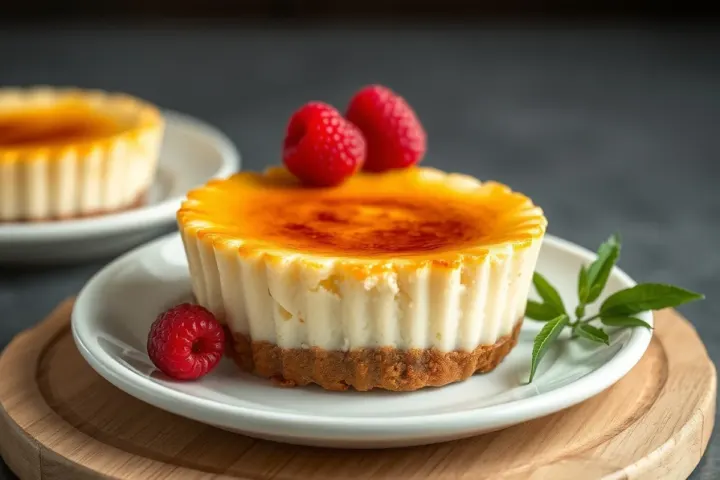 mini crème brûlée cheesecakes combine two dessert, freshly made and ready to serve