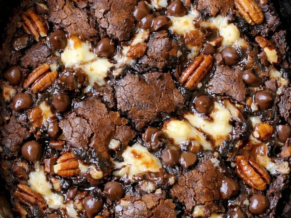 slow cooker 4-ingredient earthquake cake, freshly made and ready to serve